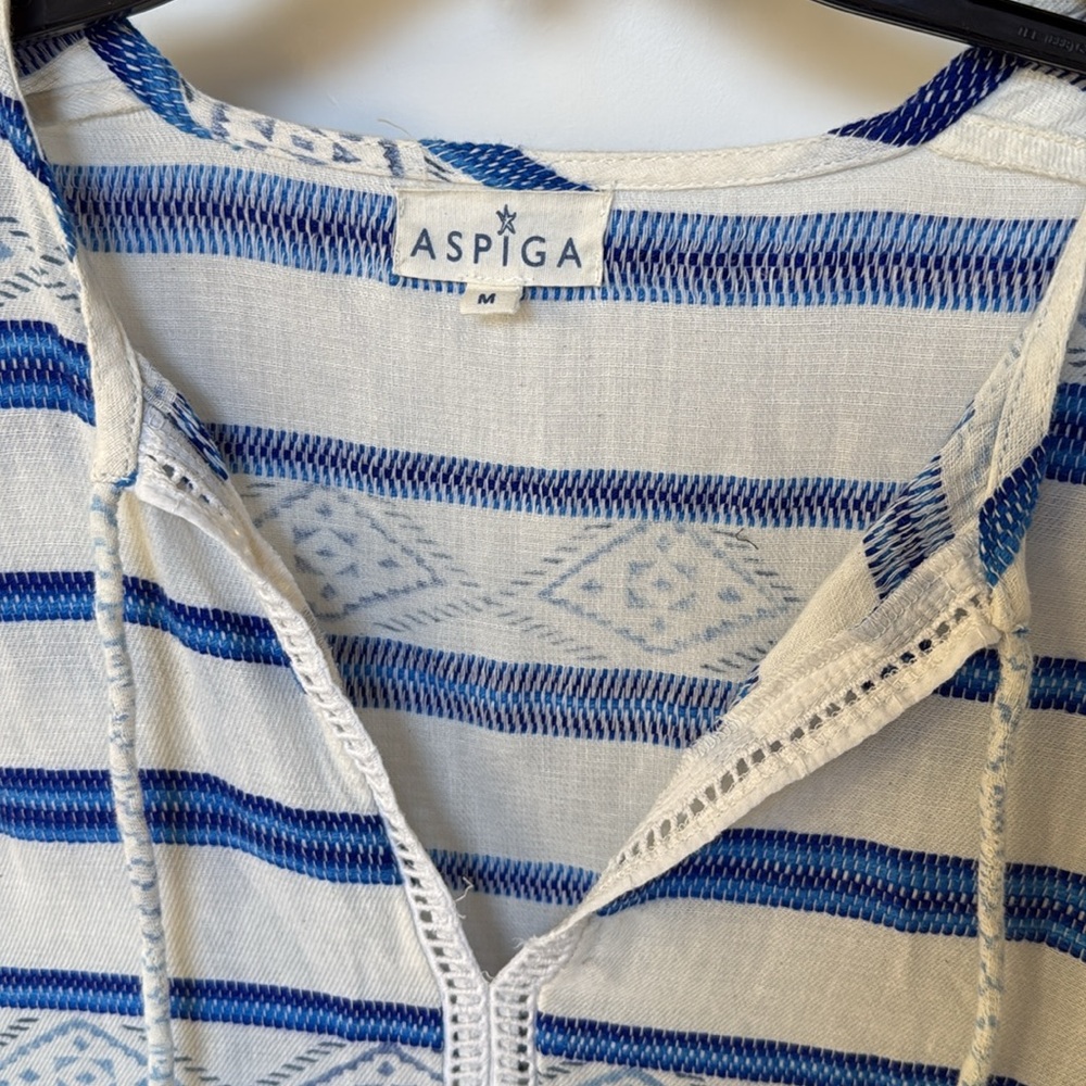 ASPIGA Sophia Cotton Kaftan Mini Dress Blue White Color Womens Size Medium - Picture 6 of 11